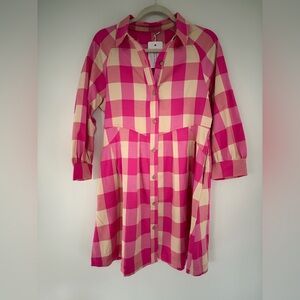 Pink and Cream Checkered Button-Down Dress